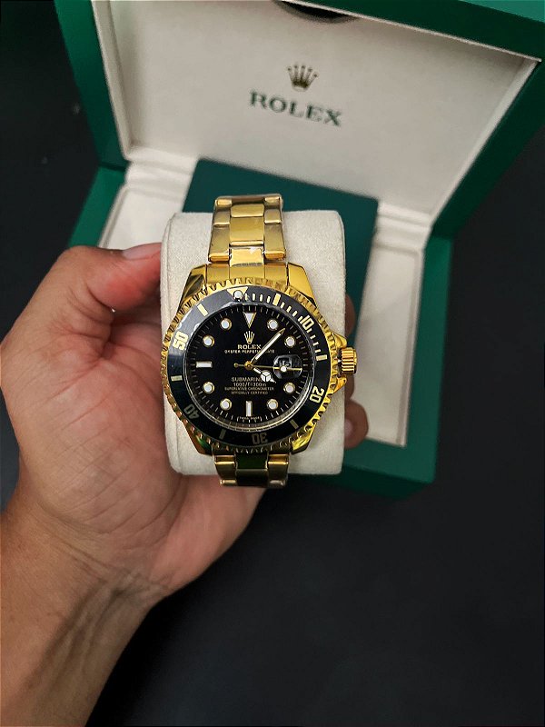 Relógio Executivo Luxo Masculino Modelo SKU RLX5000 - Rlx Submariner Dourado