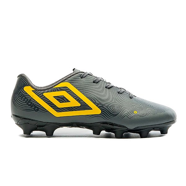 Chuteira Umbro Orbit Campo Masculina Cinza Amarelo