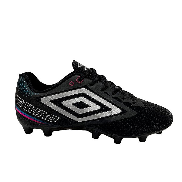 Chuteira Umbro Campo Techno II Masculina Preto Prata Azul