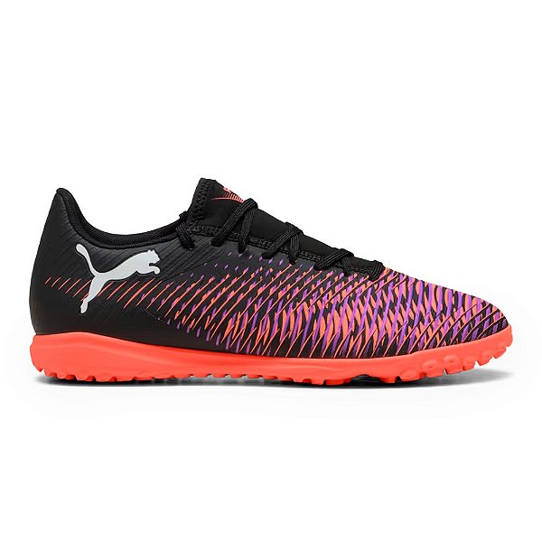 Chuteira Puma Society Future 8 Play Masculina Preto Laranja Púrpura