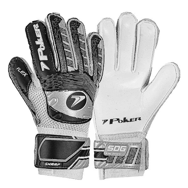 Luva de Goleiro Poker Semi Profissional Multiterreno Sharp Masculina Prata Preto