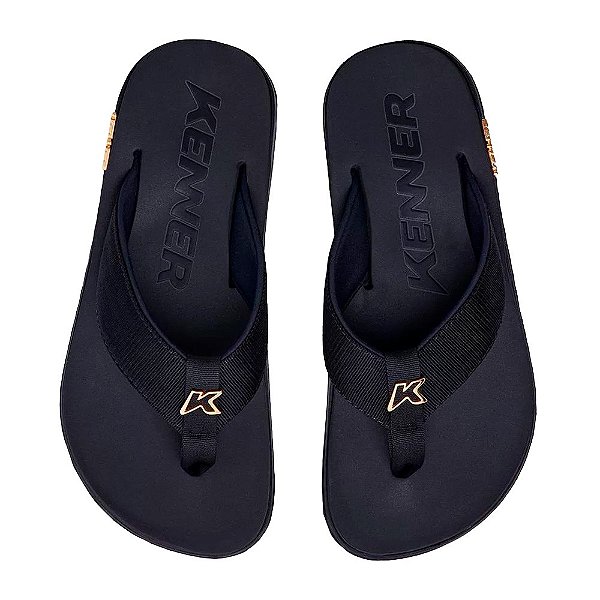 Chinelo Kenner Kivah TKS Unissex Preto Dourado