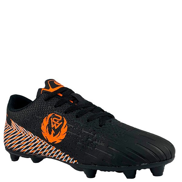 Chuteira Sport West Campo Masculina Preto Laranja