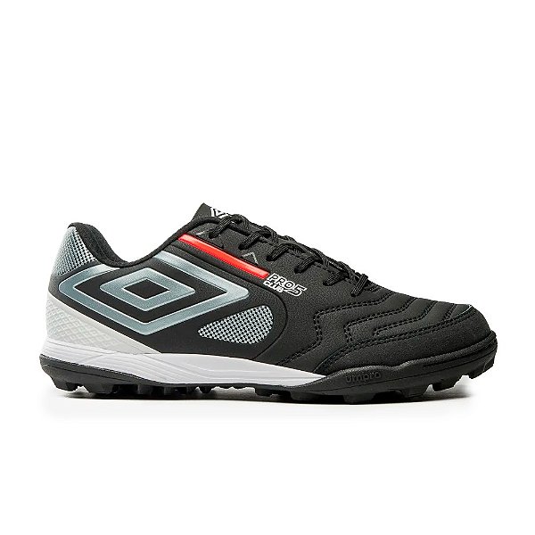 Chuteira Umbro Society Pro 5 Bump Masculina Preto Coral Cinza