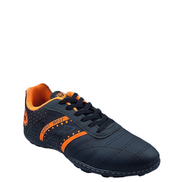 Chuteira Society Sport West 1102 Unissex Preto Preto Laranja
