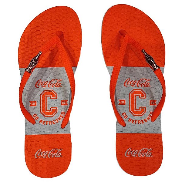 Chinelo Coca Cola Go Refresh CC3629 Feminino Branco Laranja Neon