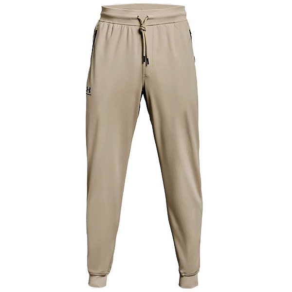 CALÇA UA SPORT TRICOT BEGE/PTO