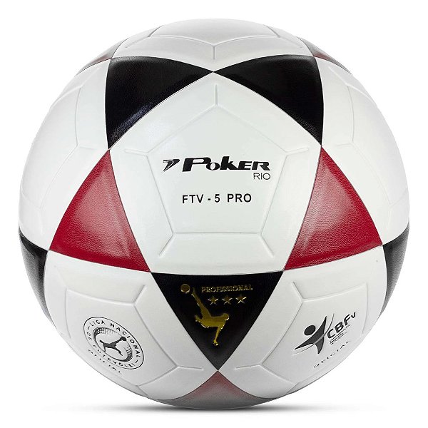 Bola Poker Futevôlei Rio Vulcanizada Branco Preto Vermelho