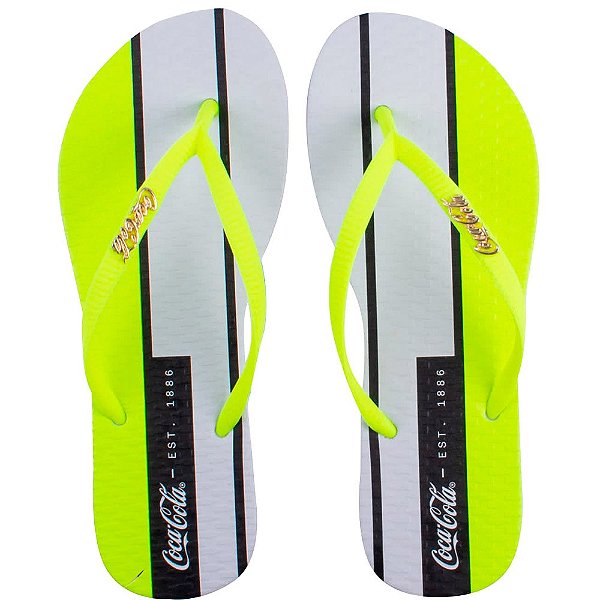 Chinelo Coca Cola Daytona Feminino Branco Amarelo Neon