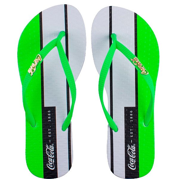 Chinelo Coca Cola Daytona Feminino Branco Verde Neon