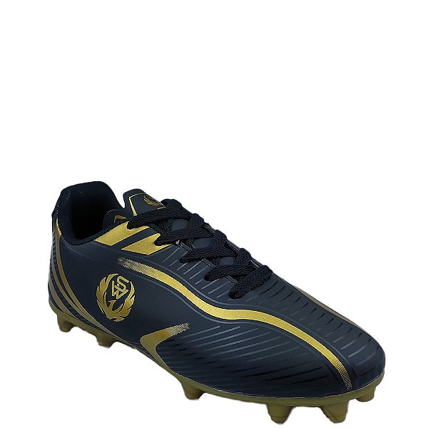 Chuteira Campo Sport West 713 Unissex Preto Dourado Verniz