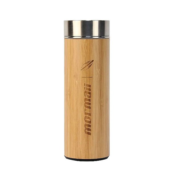 Garrafa Térmica Mormaii Termometro Inteligente 480ml Bambu Prata