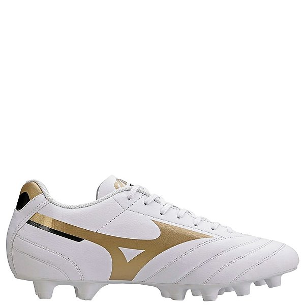 Chuteira Mizuno Campo Morelia Club Masculina Branco Dourado