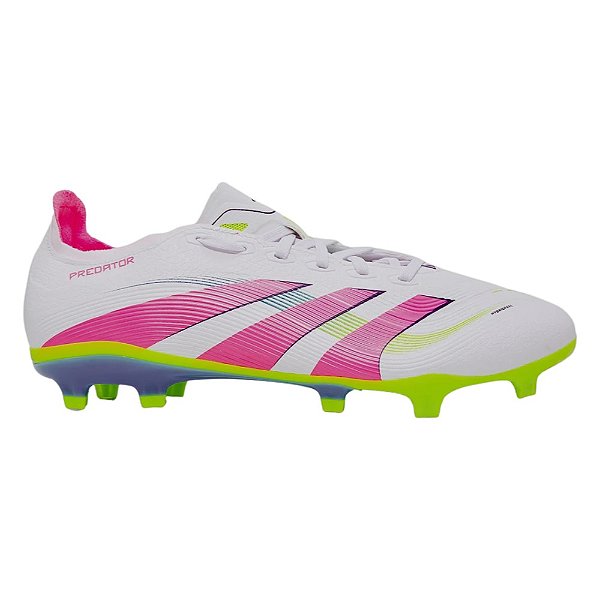 Chuteira Adidas Predator League Campo Branco/Rosa/Amarelo