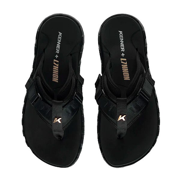 Chinelo Kenner Megah L7 Plus Unissex Preto Dourado
