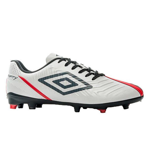 Chuteira Umbro Fifty IV Campo Masculina Branco Preto Vermelho