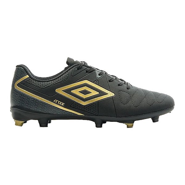 Chuteira Umbro Campo Attak Eternal  Masculina Preto Dourado Grafite
