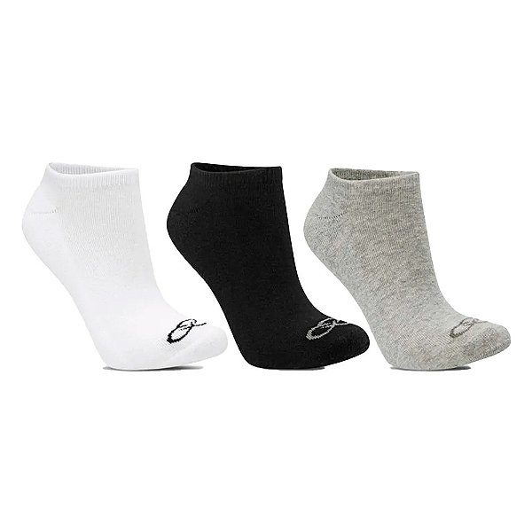 Kit Meia Olympikus C/3 Cano Curto Masculino Preto Branco Cinza