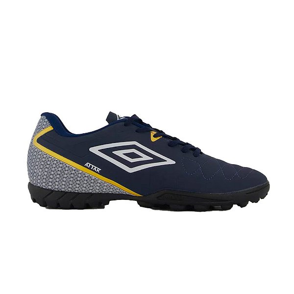 Chuteira Umbro Society Attak Eternal Masculina Marinho Branco Dourado