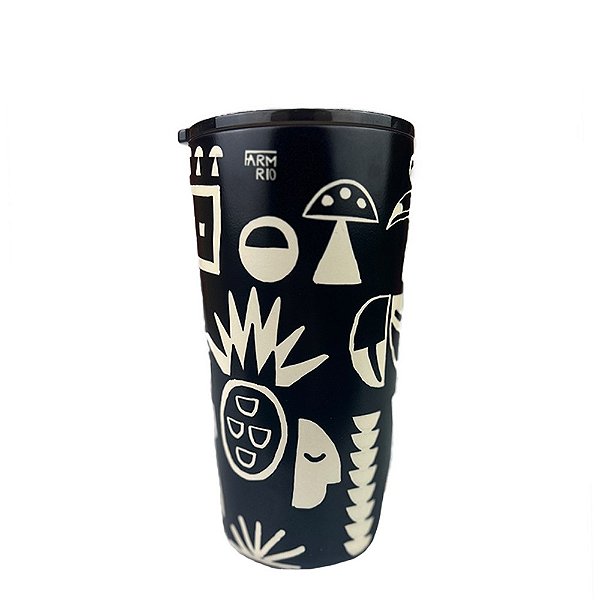 Copo Farm Térmico Glub Lenço Tropicano 500ML Preto Branco