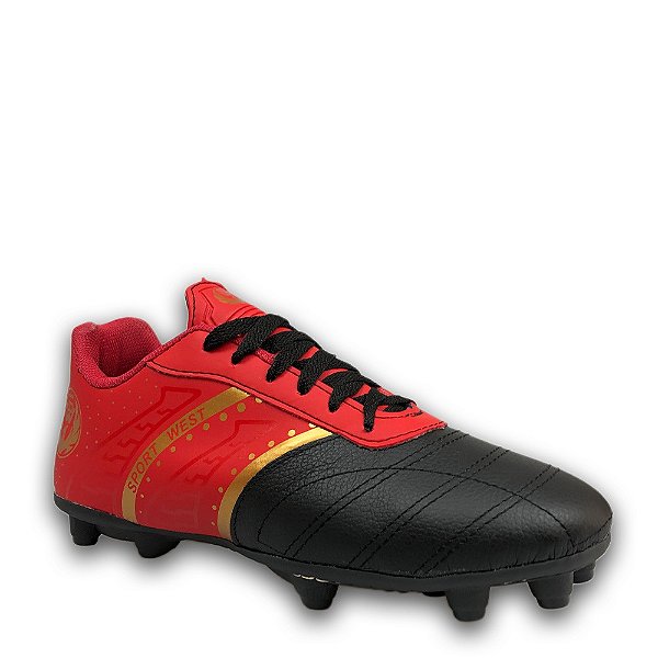 Chuteira Campo Sport West 1103 Unissex Vermelho Preto Dourado
