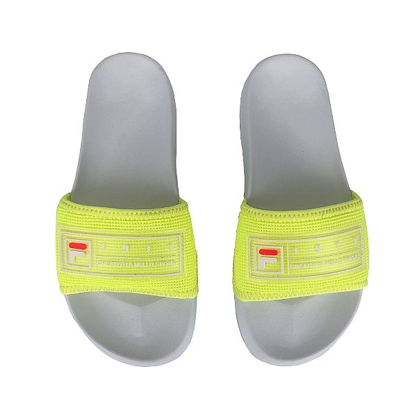 Chinelo Slide Fila Drifter Mesh Feminino Limão Branco