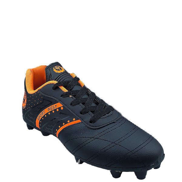 Chuteira Campo Sport West 1103 Unissex Preto Preto Laranja