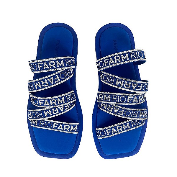 Sandália Farm Rast Elástica Logomania Feminina Azul Branco
