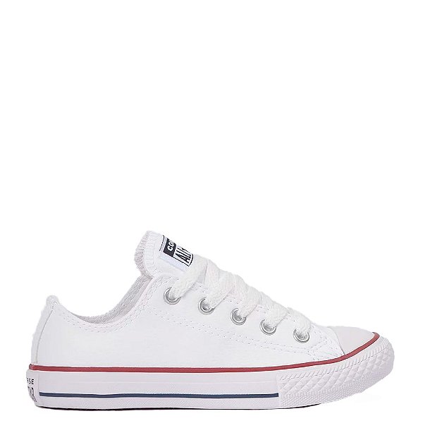 Tênis Converse Chuck Taylor All Star Ox Couro Infantil Branco Vermelho