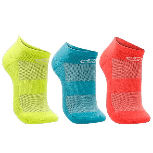 Meia Olympikus Cano Invisível Neon Pacote c/ 3 pares