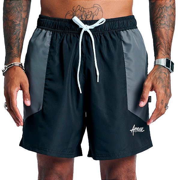 Bermuda Approve 7inches Double Masculina Preto Cinza