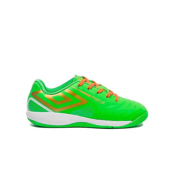 Chuteira Umbro Futsal Pro 5 Infantil Verde, Branco e Dourado