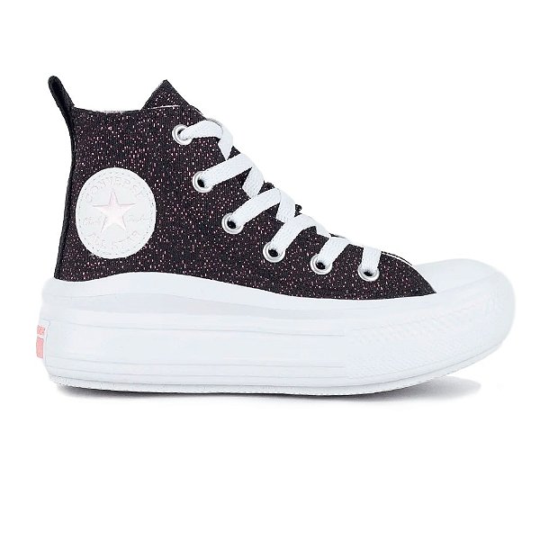 Tênis Converse All Star Chuck Taylor Move Cano Alto Preto, Rosa e Branco