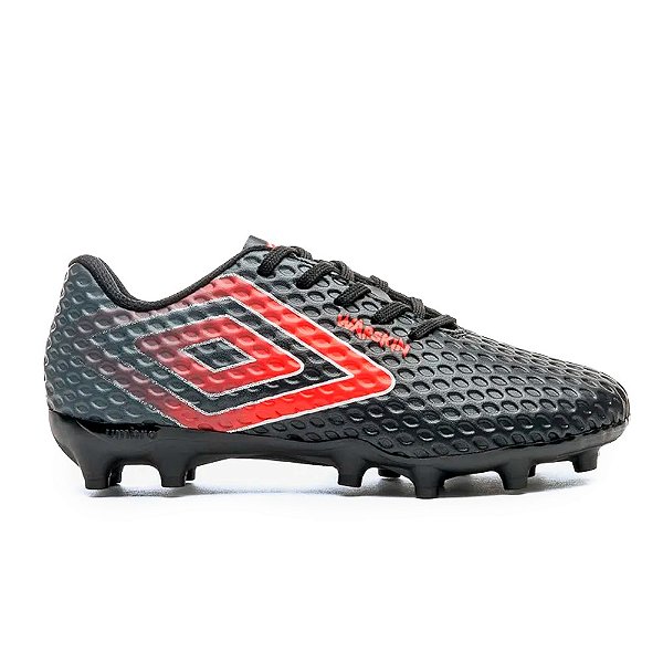 Chuteira Umbro Campo Warskin Infantil Preto, Vermelho e Grafite