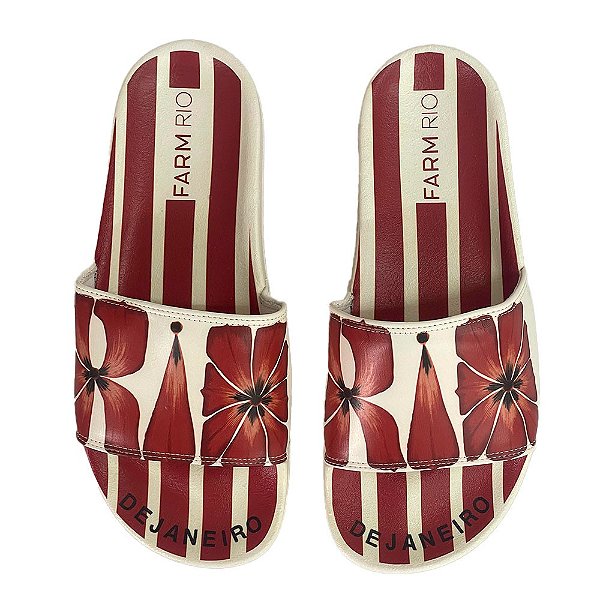 Chinelo Farm Slide Rio De Janeiro Me leva Feminino Vermelho Bege