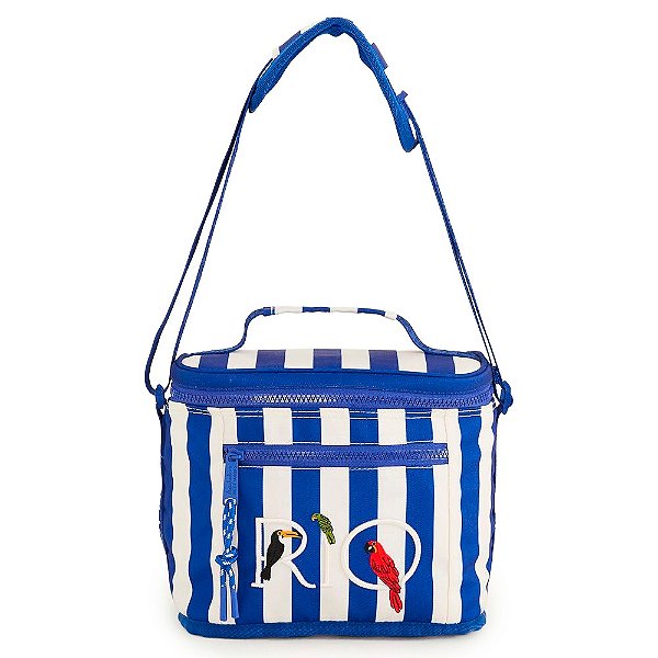 Mini Cooler Farm Farofa Listra Off White/Azul
