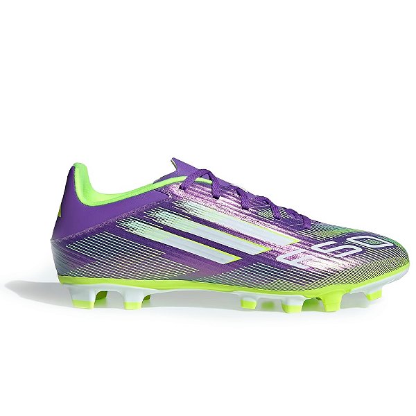 Chuteira Adidas F50 Club Campo Verde, Roxo e Branco