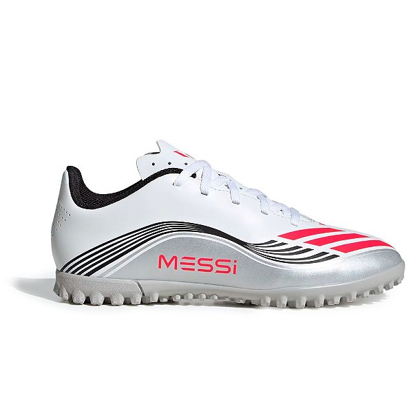 Chuteira Adidas Society F50 Messi Club Infantil Branco/Preto/Vermelho