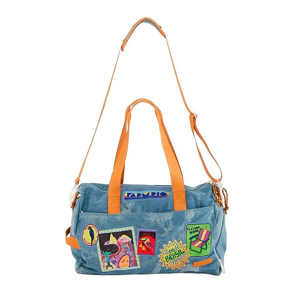 Bolsa FARM Viva Patch Rio Azul Jeans/Marrom