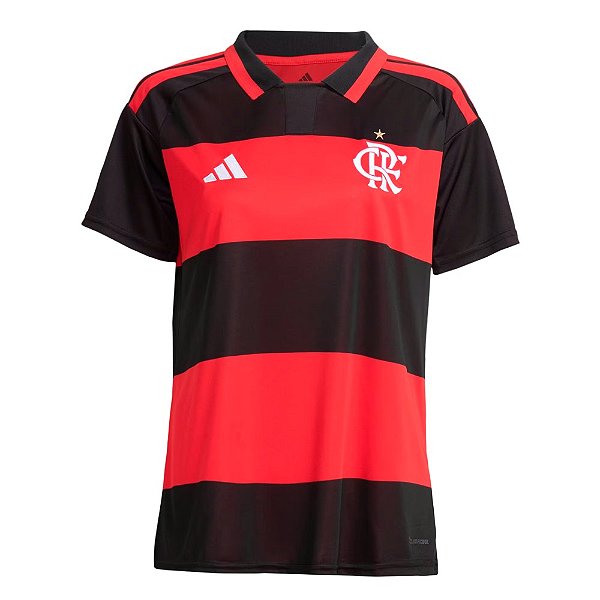 Camisa Adidas CR Flamengo 26 I Feminino Preto, Vermelho