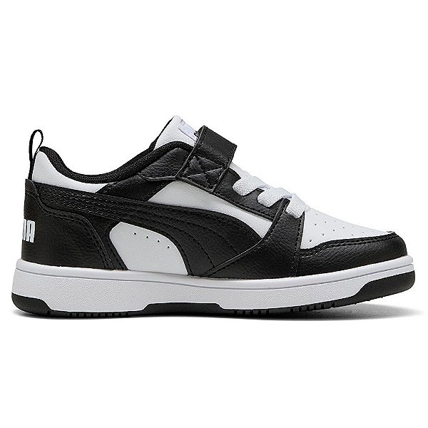Tênis Puma Rebound V6 LO Infantil Preto e Branco