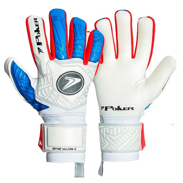 Luva Poker Goleiro Profissional Ortho Vulcan Branco Azul