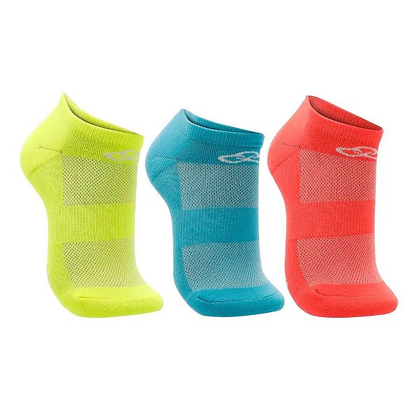 Kit Meia Olympikus Treino com 3 Pares Invisível Poliamida Neon