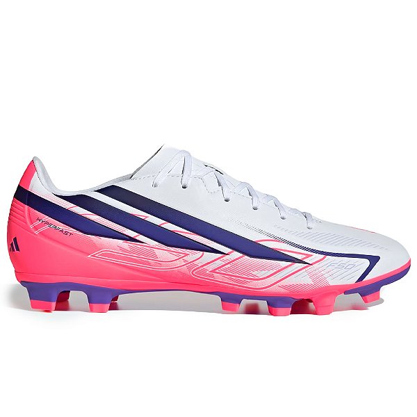 Chuteira Adidas Campo F50 Hyperfast Masculino Branco, Rosa e Roxo