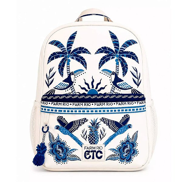 Mochila Farm Xodó Tropical ETC Off White e Azul