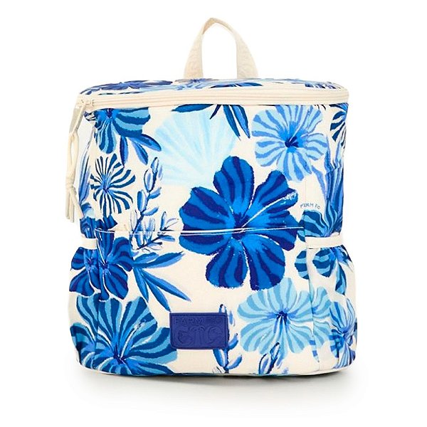 Mochila Farm Cooler Hibisco do Mar Off White e Azul
