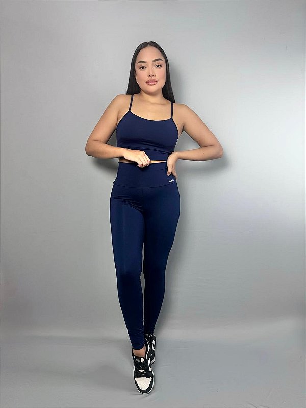 Conjunto Fitness Top/Legging Azul Marinho