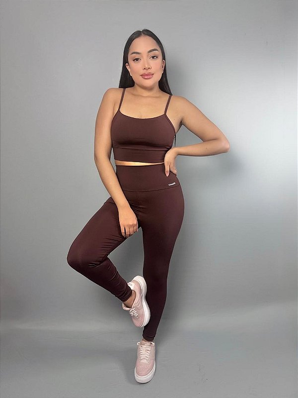 Conjunto Fitness Top/Legging Marrom Chocolate