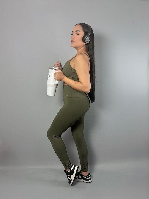 Conjunto Fitness Top/Legging Verde Militar