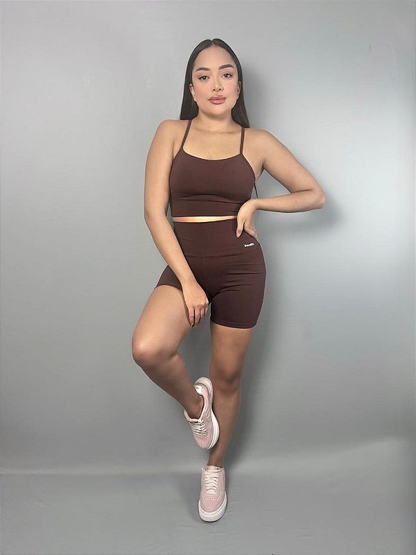 Conjunto Fitness Top/Shorts Marrom Chocolate
